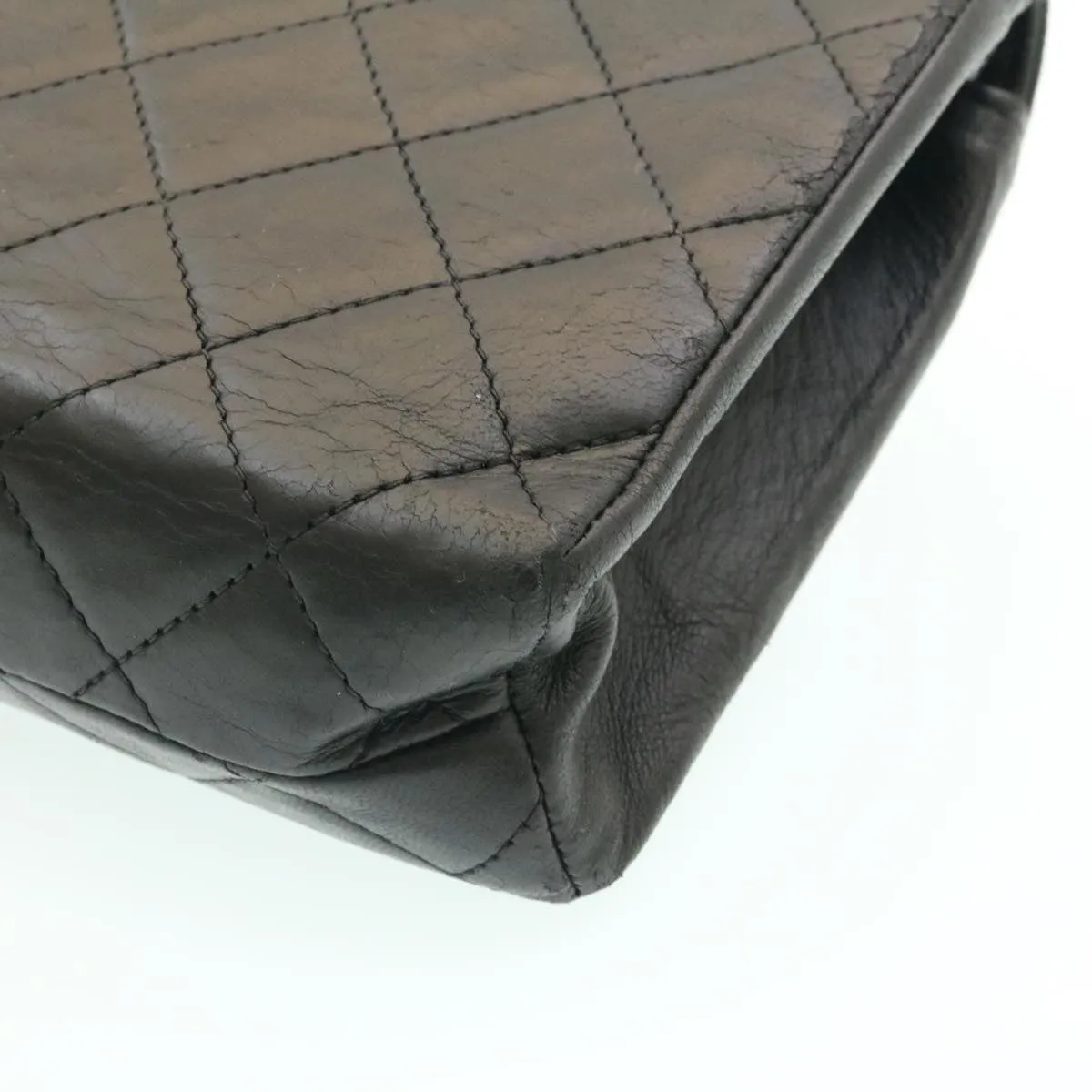 CHANEL Lamb Skin Matelasse Chain Shoulder Bag Black CC Auth 25810A