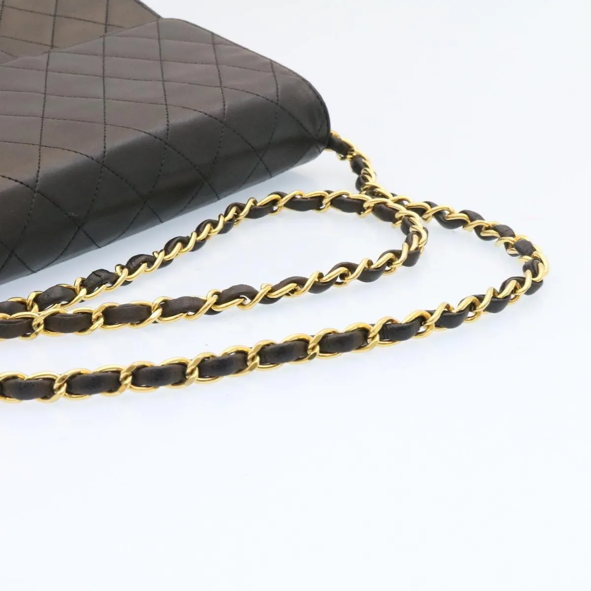 CHANEL Matelasse Chain Flap Shoulder Bag Lamb Skin Black Gold CC Auth am1708gA