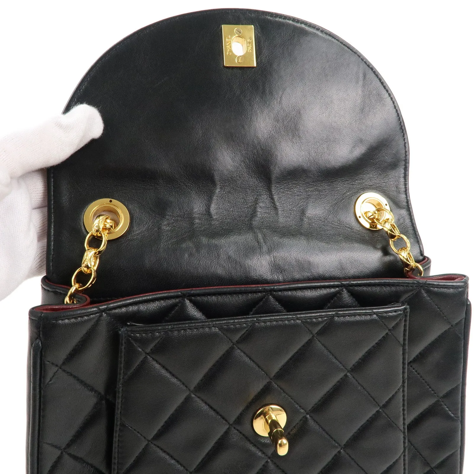 CHANEL Matelasse Lamb Skin Bijoux Chain Shoulder Bag Black