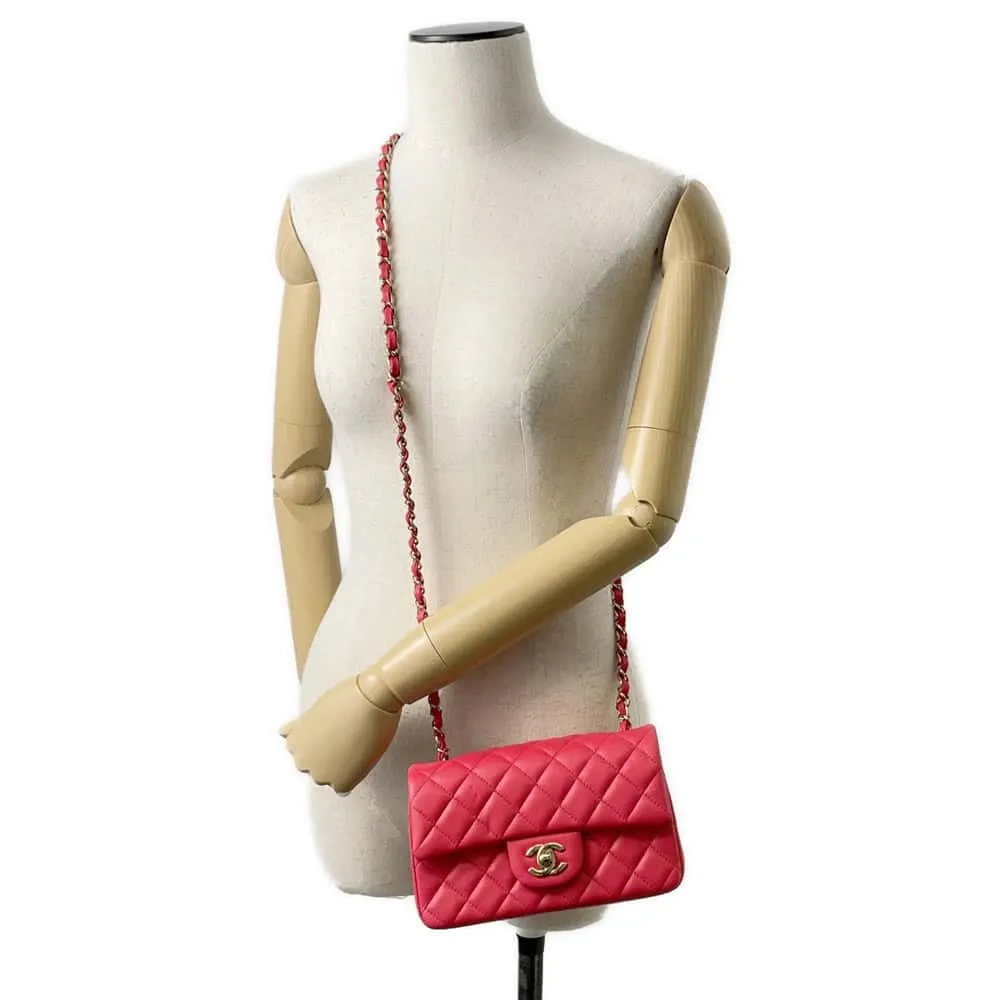 CHANEL Matelasse Single Flap ChainShoulder Bag Pink A69900 Lambskin Size 20
