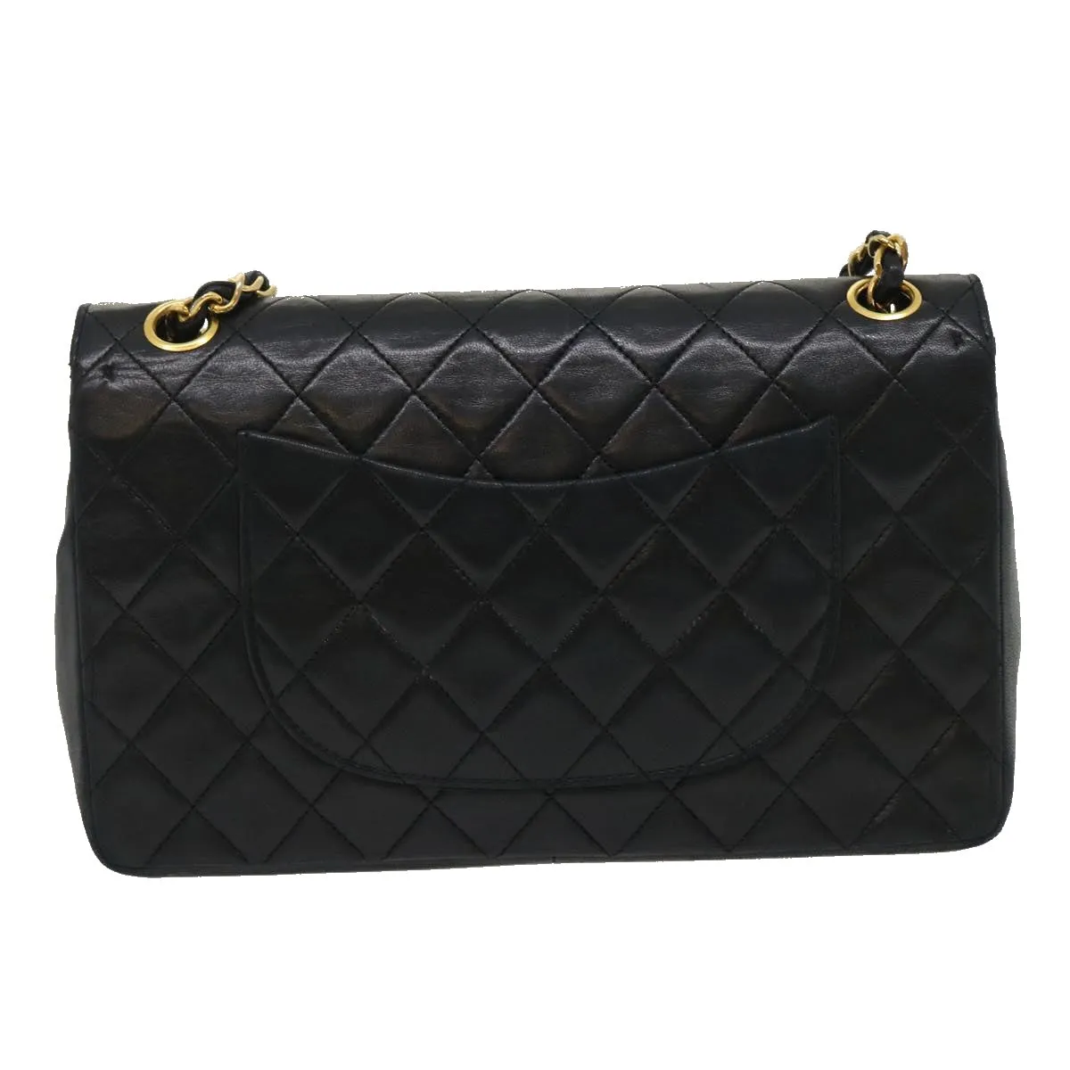 CHANEL Matelasse25 Double Chain Flap Shoulder Bag Lamb Skin Black CC Auth lt482A