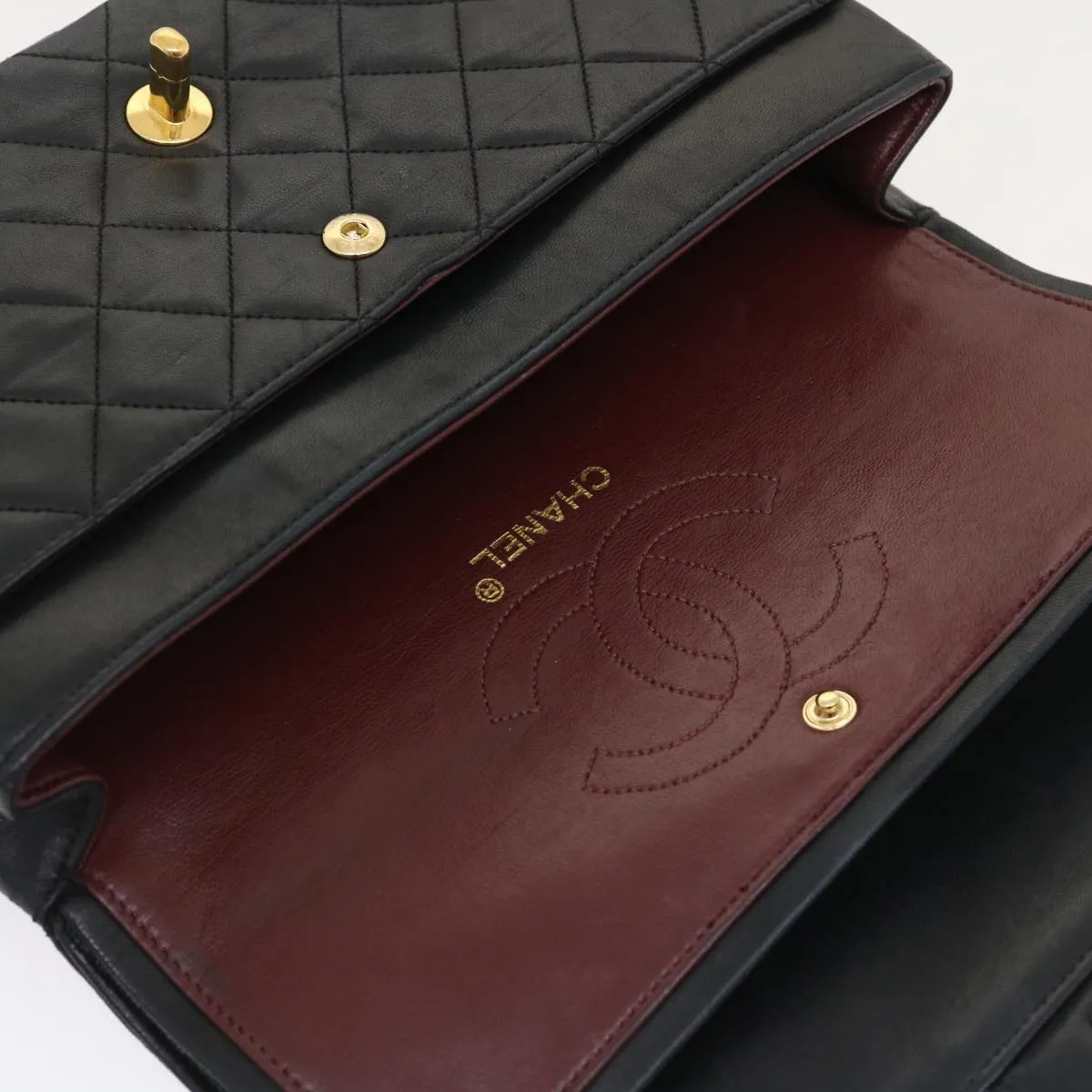 CHANEL Matelasse25 Double Chain Flap Shoulder Bag Lamb Skin Black CC Auth lt482A