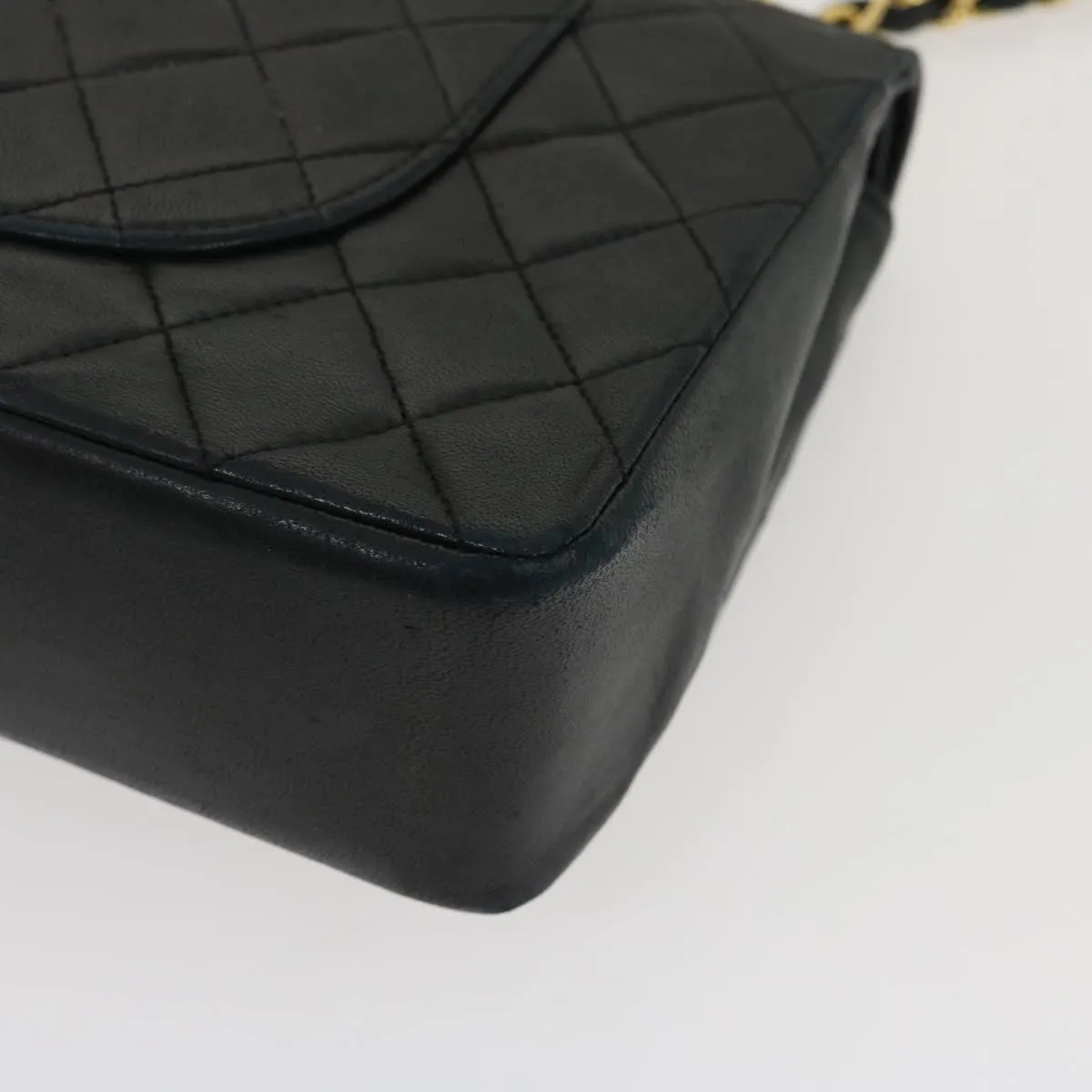 CHANEL Matelasse25 Double Chain Flap Shoulder Bag Lamb Skin Black CC Auth lt482A