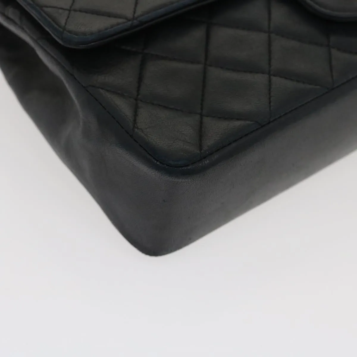 CHANEL Matelasse25 Double Chain Flap Shoulder Bag Lamb Skin Black CC Auth lt482A