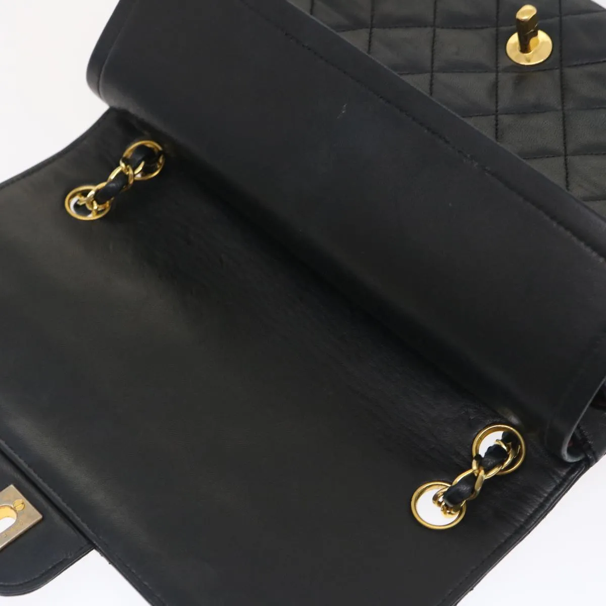 CHANEL Matelasse25 Double Chain Flap Shoulder Bag Lamb Skin Black CC Auth lt482A