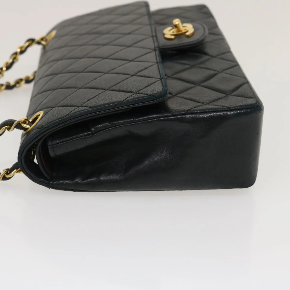 CHANEL Matelasse25 Double Chain Flap Shoulder Bag Lamb Skin Black CC Auth lt482A