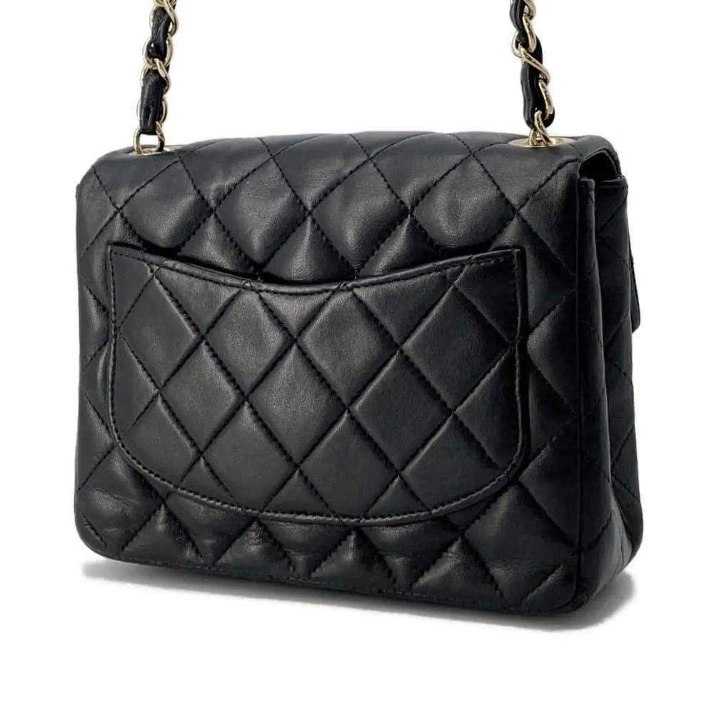 CHANEL Mini Matelasse Single Flap ChainShoulder Bag Black A01115 Lambskin