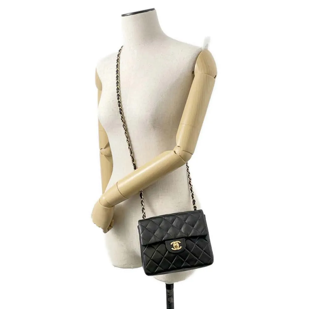 CHANEL Mini Matelasse Single Flap ChainShoulder Bag Black A01115 Lambskin