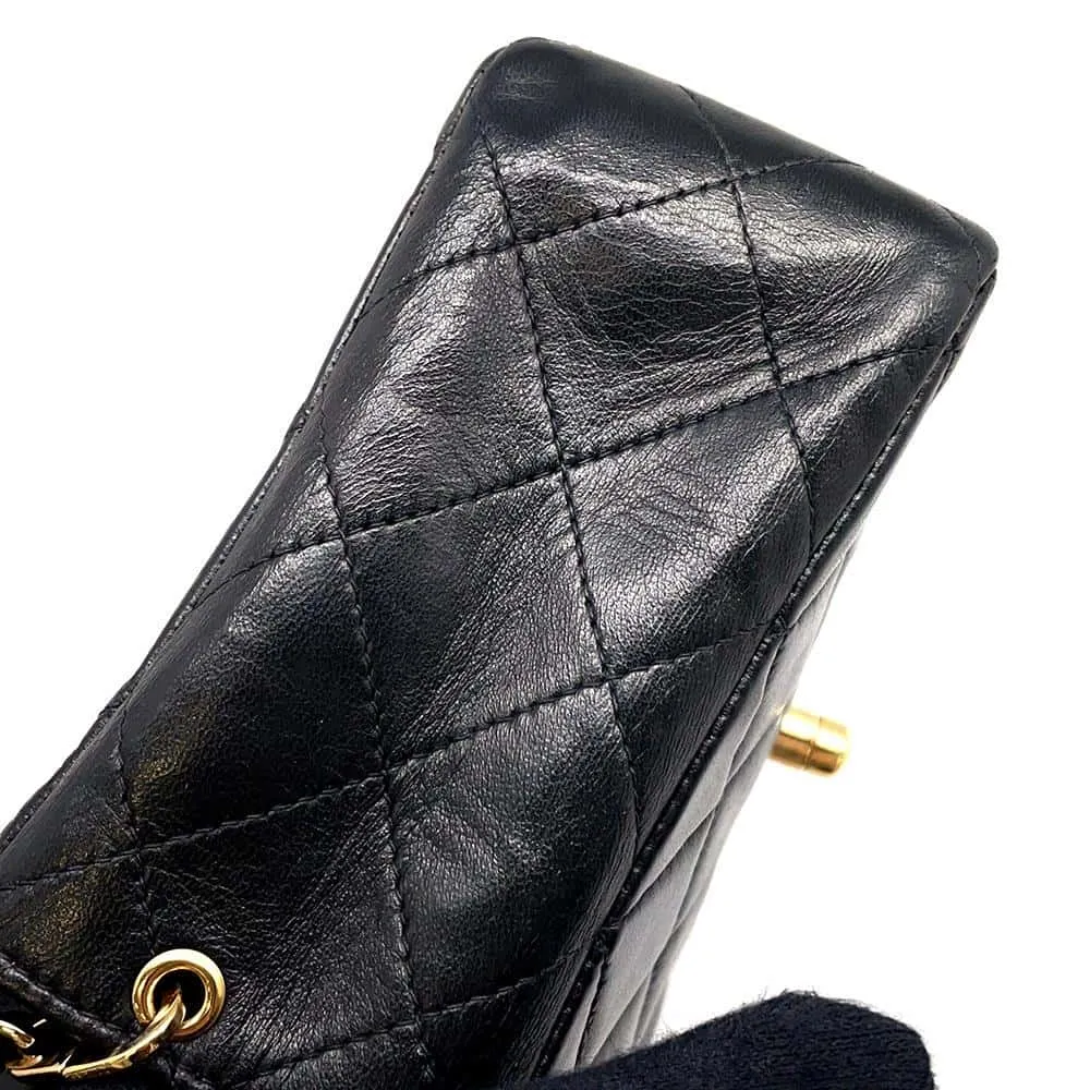 CHANEL Mini Matelasse Single Flap ChainShoulder Bag Black A01115 Lambskin