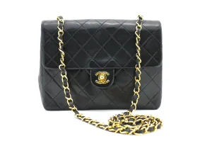 CHANEL Mini Square Small Chain Shoulder Bag Crossbody Black Quilt g36