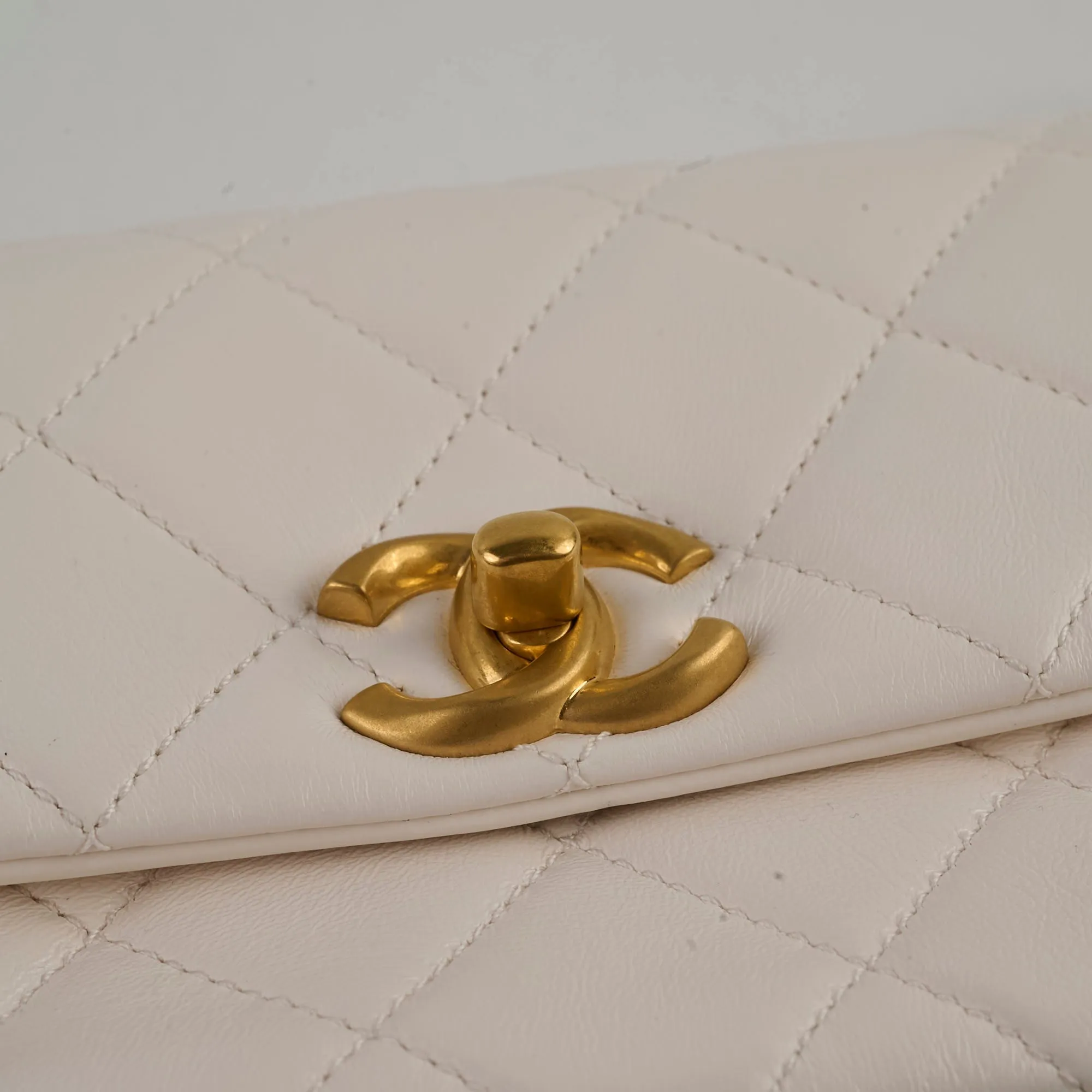 Chanel Seasonal Shoulder Bag White Microchip