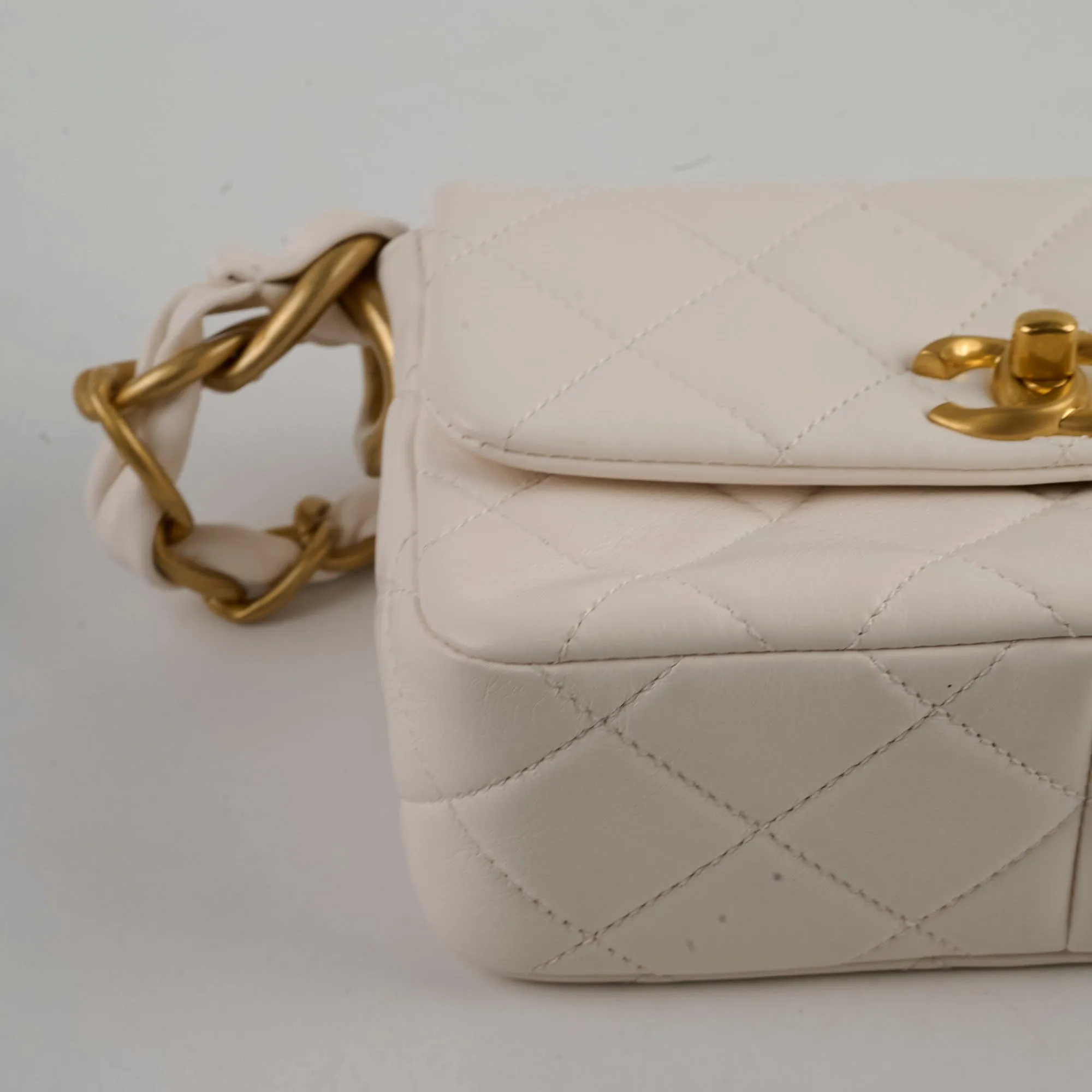 Chanel Seasonal Shoulder Bag White Microchip
