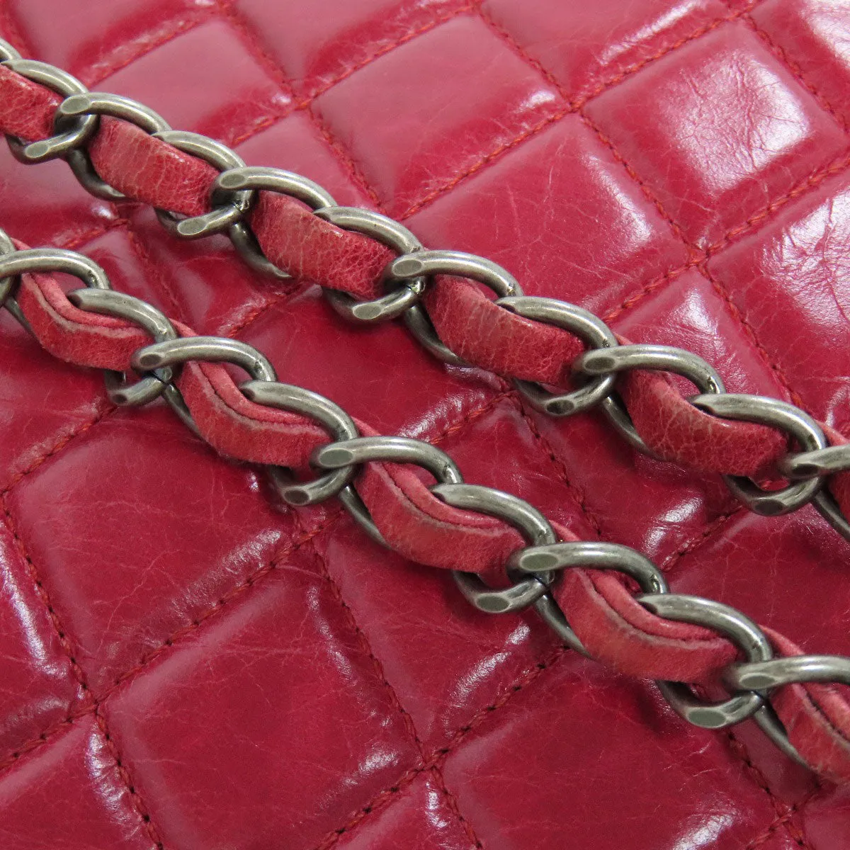 CHANEL Shoulder Bag Calfskin Red ChainShoulder Boy Chanel SilverMetal Women Used