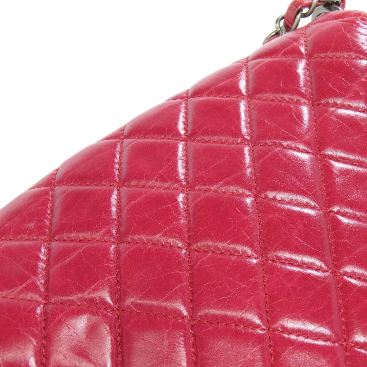 CHANEL Shoulder Bag Calfskin Red ChainShoulder Boy Chanel SilverMetal Women Used