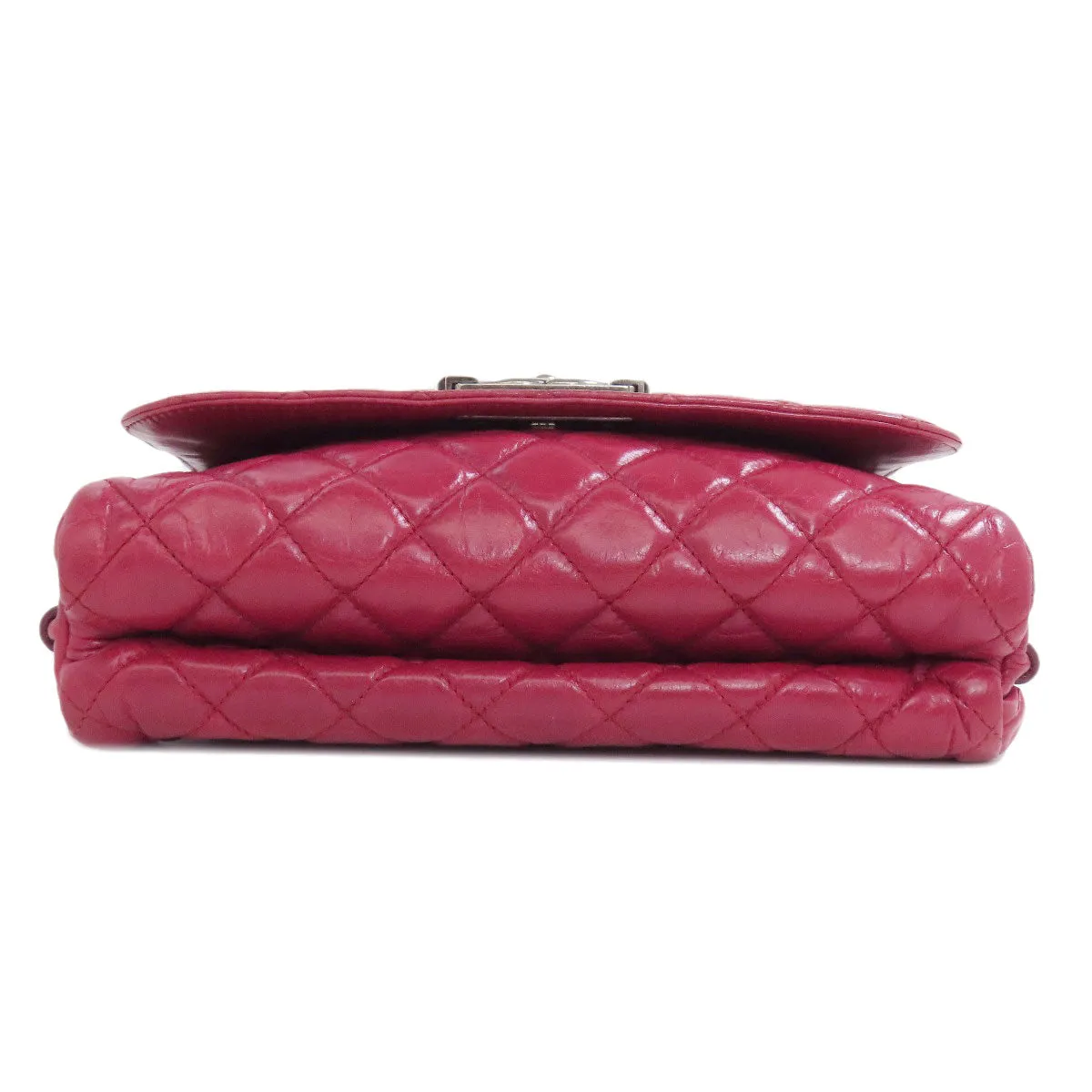 CHANEL Shoulder Bag Calfskin Red ChainShoulder Boy Chanel SilverMetal Women Used