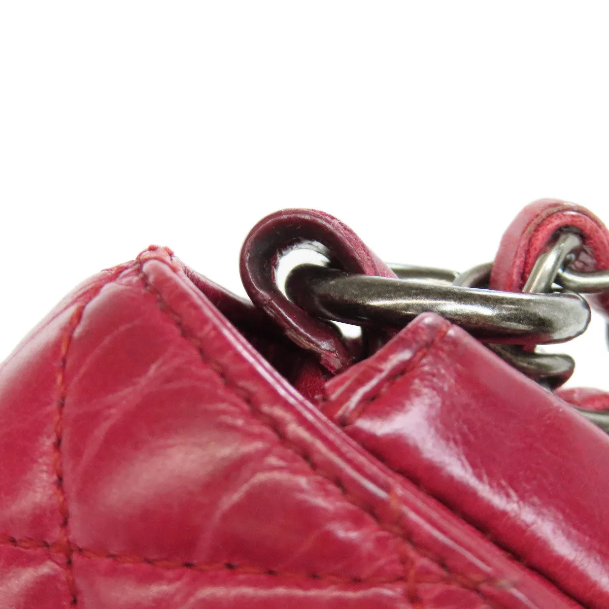 CHANEL Shoulder Bag Calfskin Red ChainShoulder Boy Chanel SilverMetal Women Used