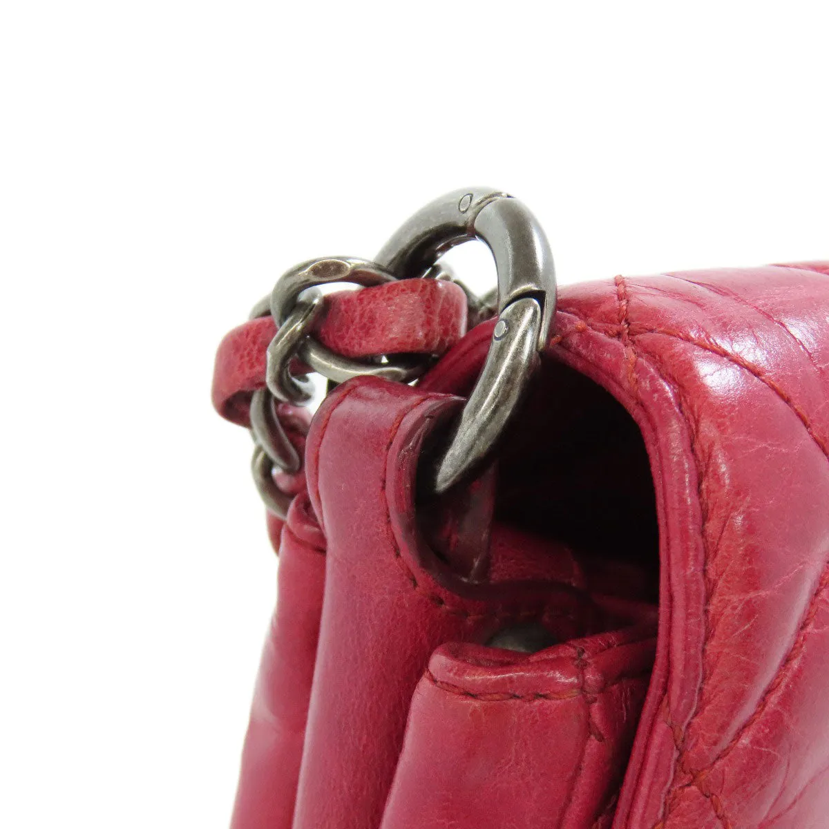 CHANEL Shoulder Bag Calfskin Red ChainShoulder Boy Chanel SilverMetal Women Used