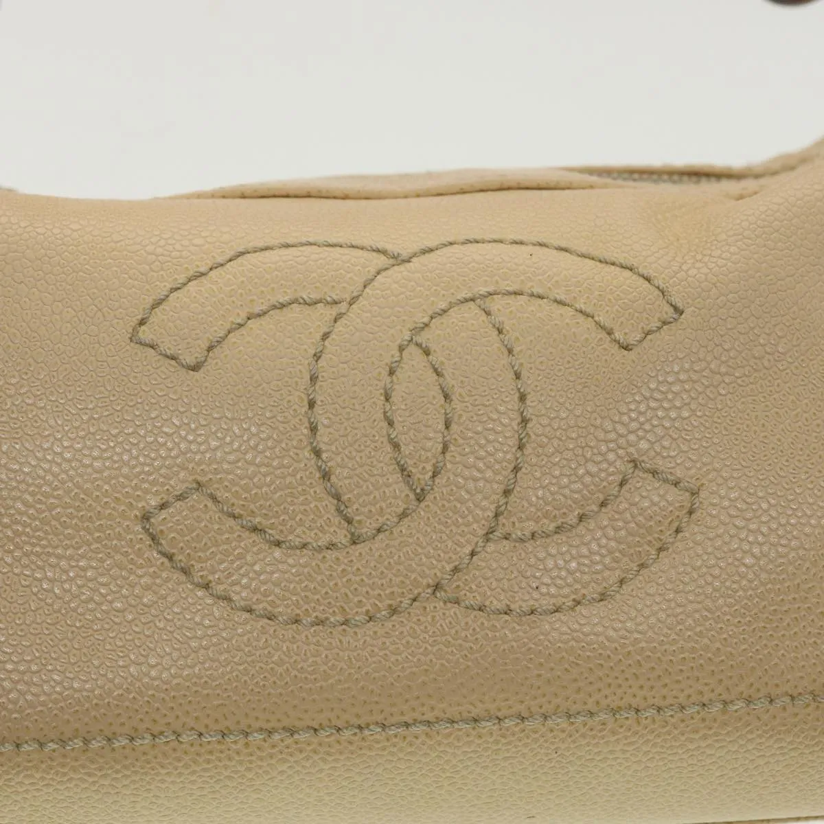 CHANEL Shoulder Bag Caviar Skin Beige CC Auth am3924