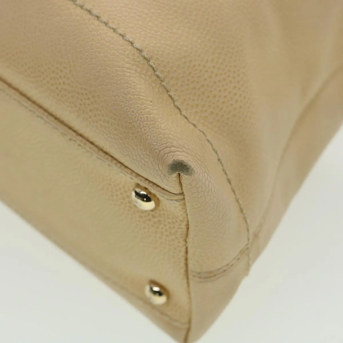 CHANEL Shoulder Bag Caviar Skin Beige CC Auth am3924