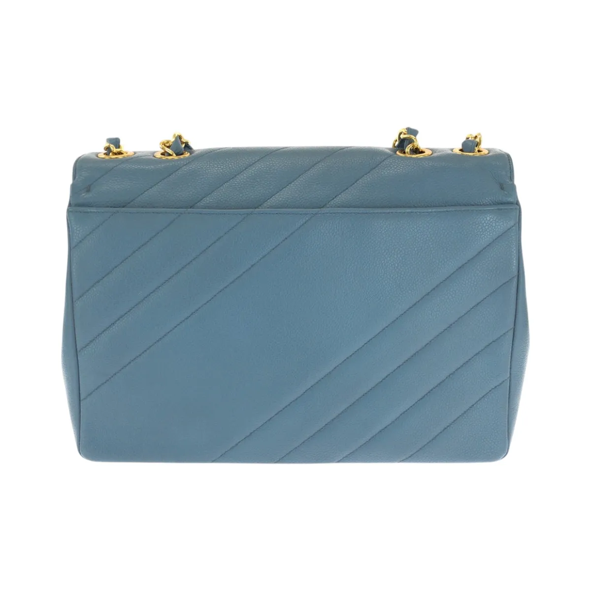 CHANEL Shoulder Bag Caviar skin blue Bias stitch COCO Mark