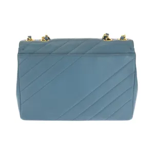 CHANEL Shoulder Bag Caviar skin blue Bias stitch COCO Mark