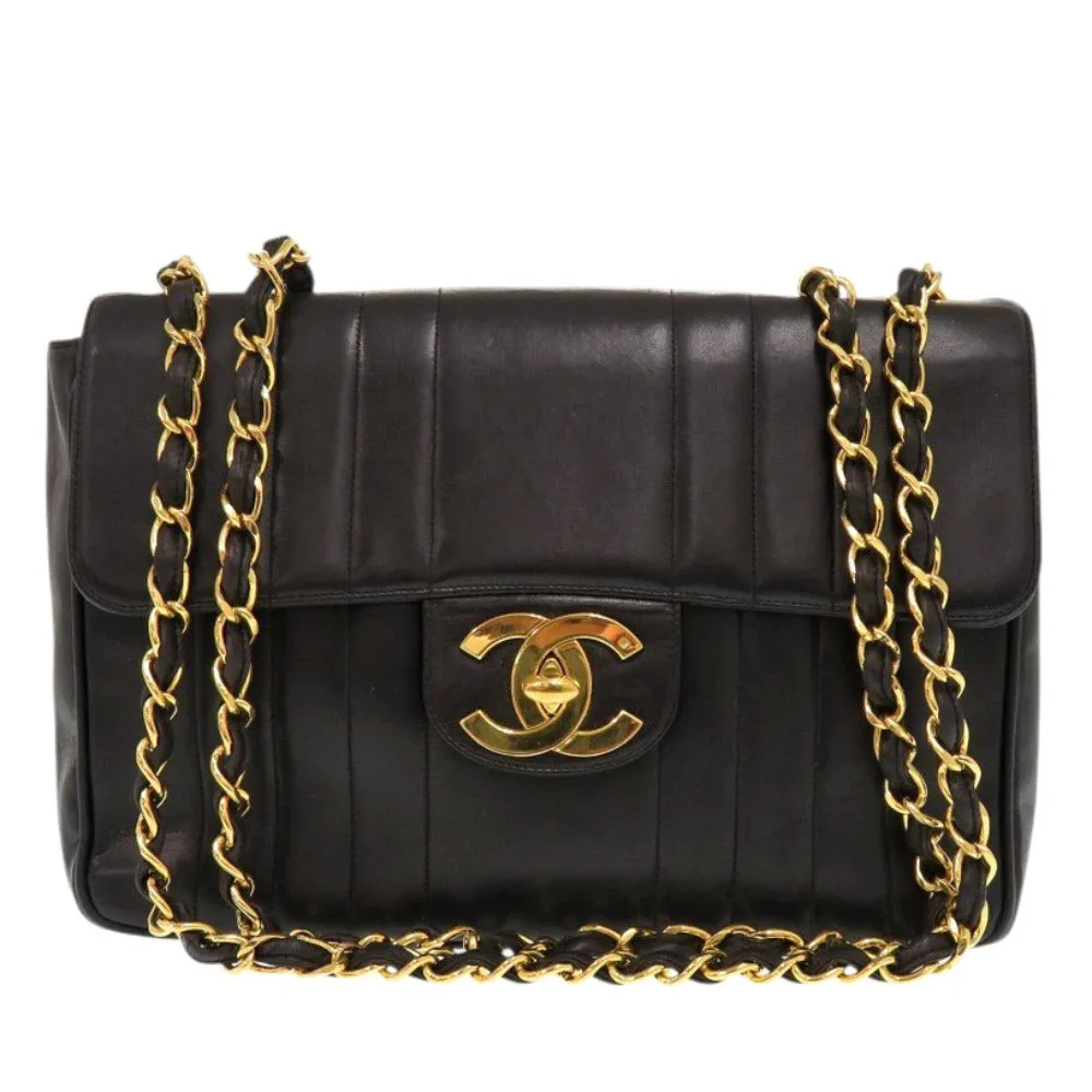 CHANEL Shoulder Bag lambskin black Mademoiselle Deca Matelasse COCO Mark Women Used