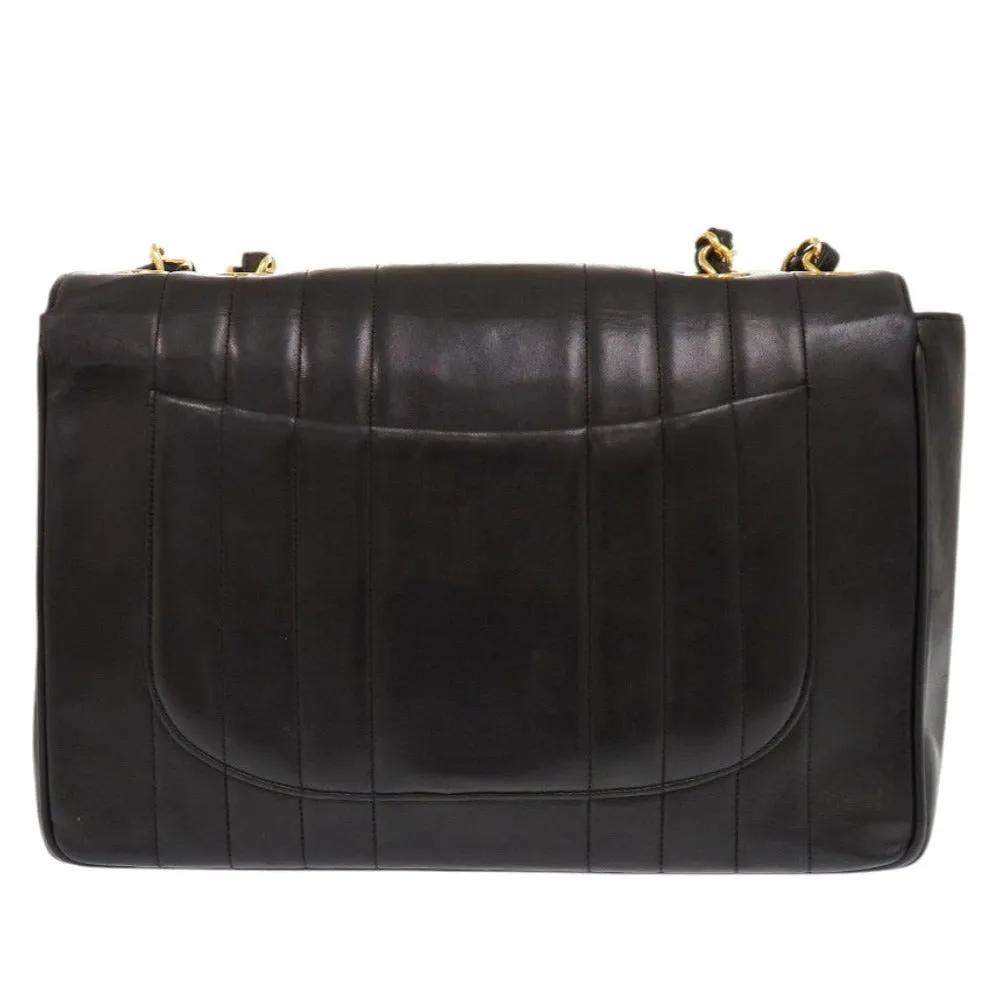 CHANEL Shoulder Bag lambskin black Mademoiselle Deca Matelasse COCO Mark Women Used