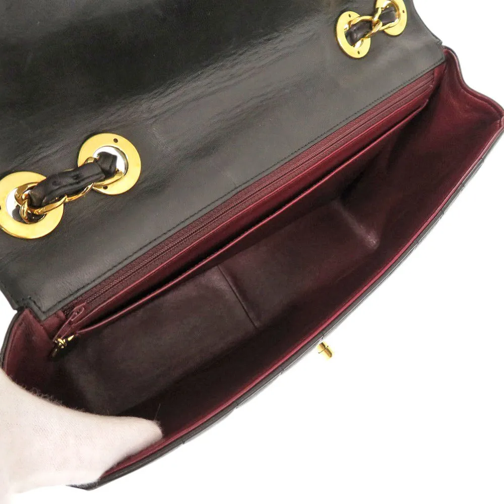 CHANEL Shoulder Bag lambskin black Mademoiselle Deca Matelasse COCO Mark Women Used