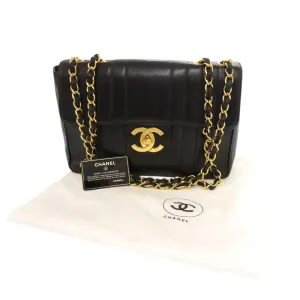 CHANEL Shoulder Bag lambskin black Mademoiselle Deca Matelasse COCO Mark Women Used