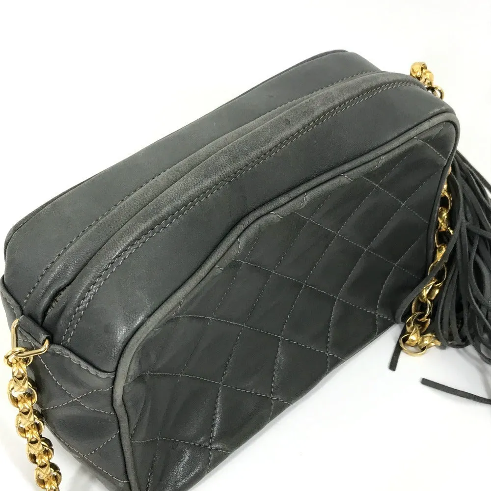 CHANEL Shoulder Bag lambskin Gray type CC COCO Mark Matrasse Fringe Women Used