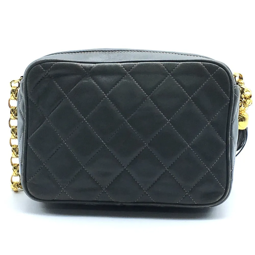 CHANEL Shoulder Bag lambskin Gray type CC COCO Mark Matrasse Fringe Women Used