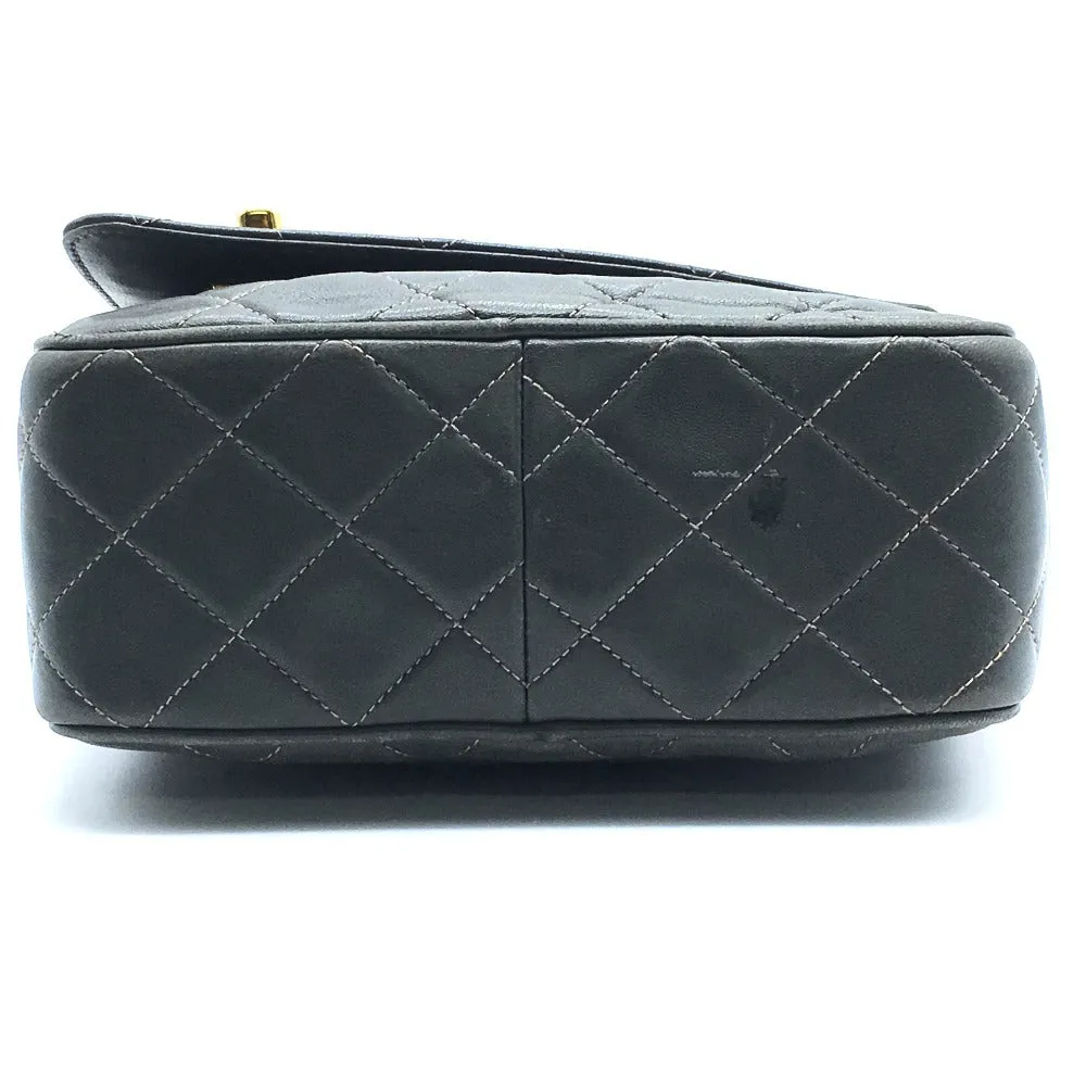 CHANEL Shoulder Bag lambskin Gray type CC COCO Mark Matrasse Fringe Women Used