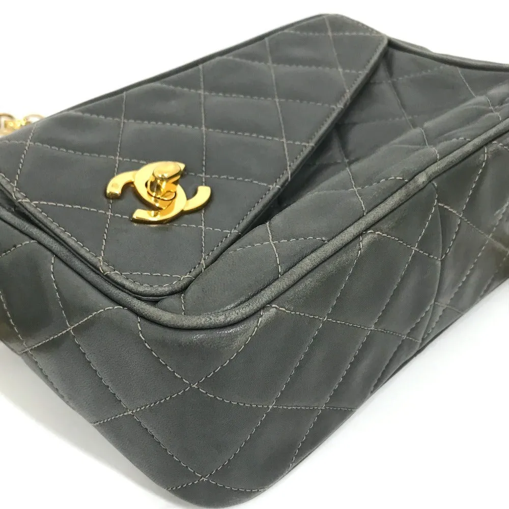 CHANEL Shoulder Bag lambskin Gray type CC COCO Mark Matrasse Fringe Women Used