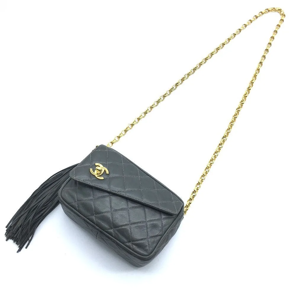 CHANEL Shoulder Bag lambskin Gray type CC COCO Mark Matrasse Fringe Women Used