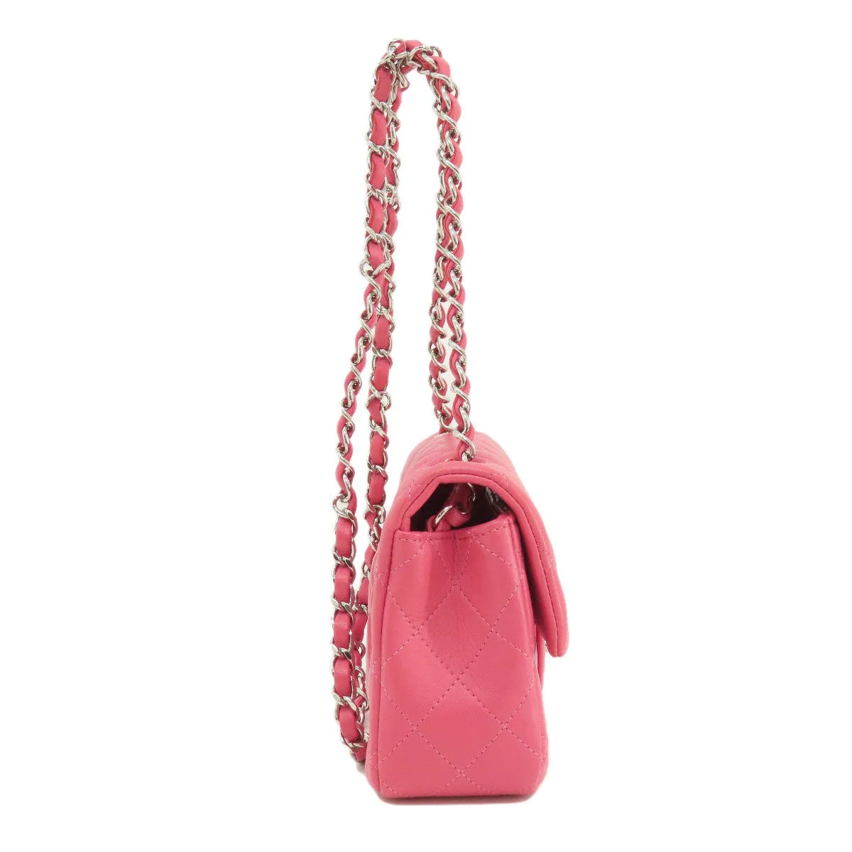 CHANEL Shoulder Bag lambskin pink ChainShoulder Matelasse SilverMetal Women Used