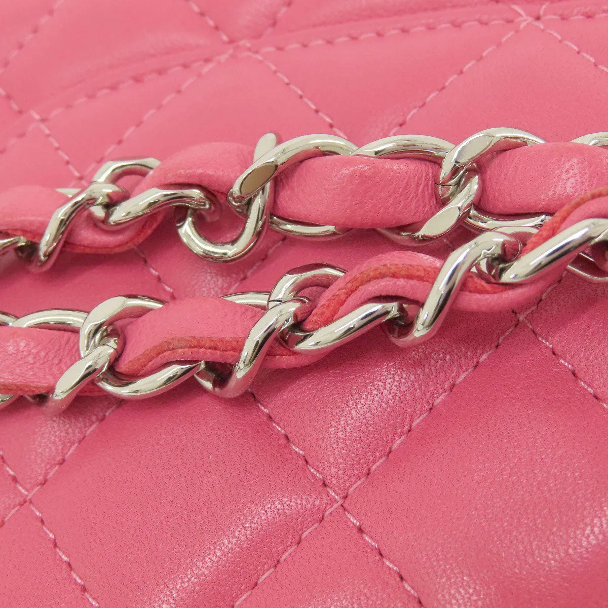 CHANEL Shoulder Bag lambskin pink ChainShoulder Matelasse SilverMetal Women Used