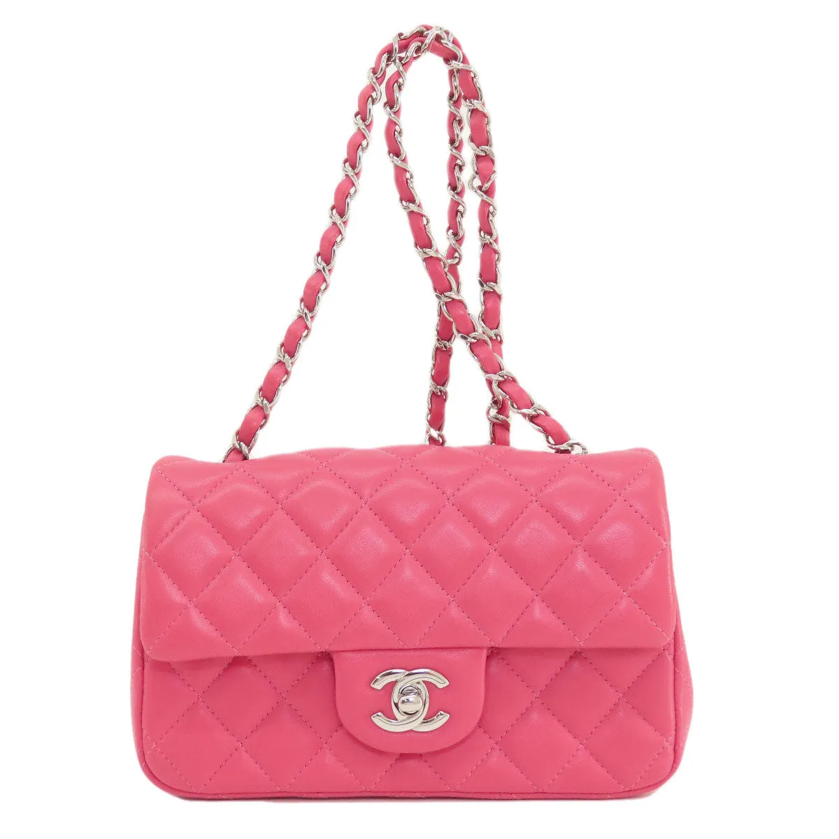 CHANEL Shoulder Bag lambskin pink ChainShoulder Matelasse SilverMetal Women Used