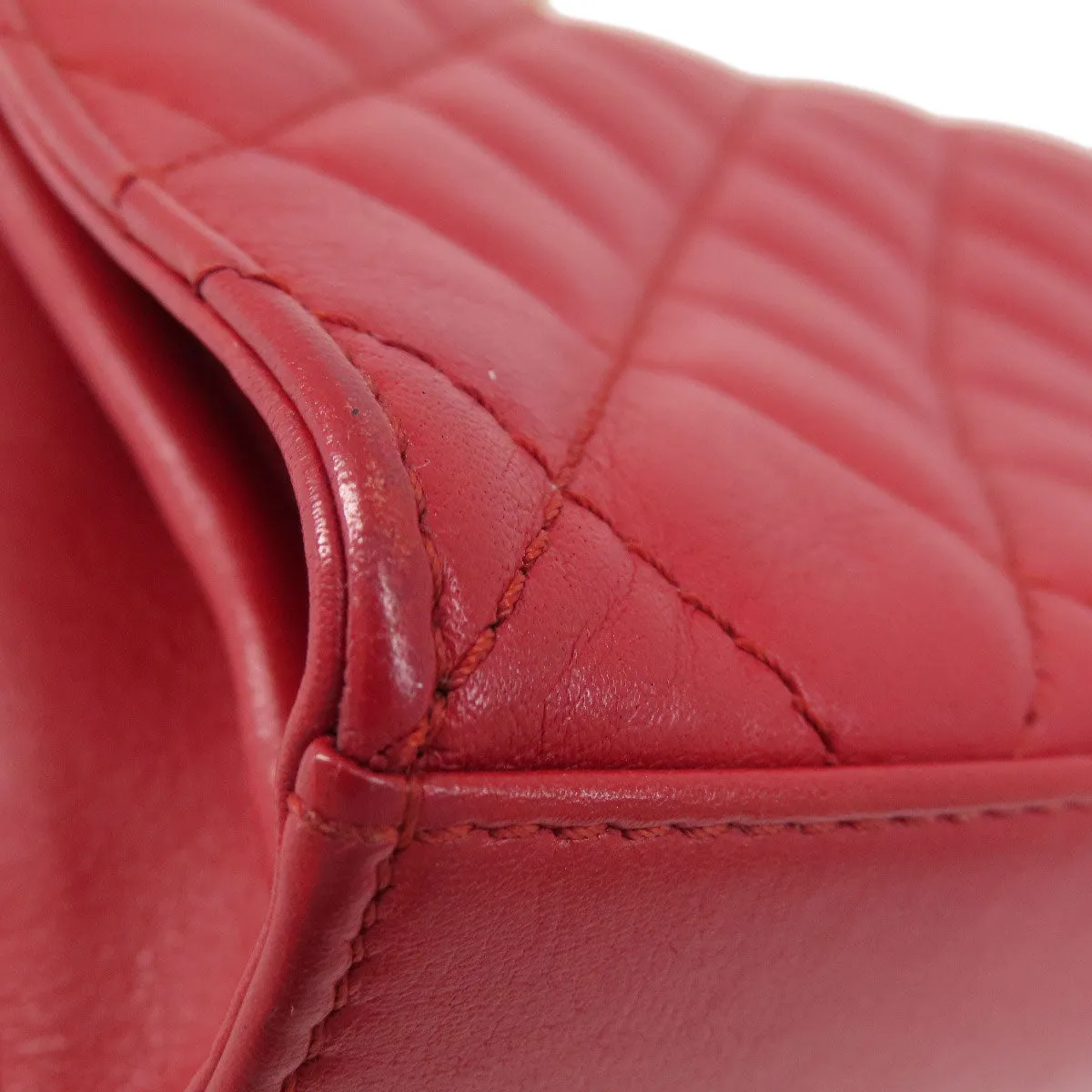 CHANEL Shoulder Bag lambskin Red ChainShoulder Matelasse SilverMetal Women Used