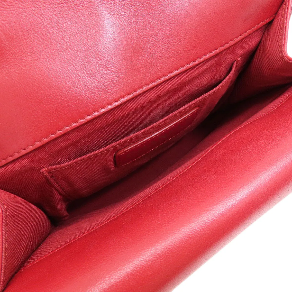 CHANEL Shoulder Bag lambskin Red ChainShoulder Matelasse SilverMetal Women Used