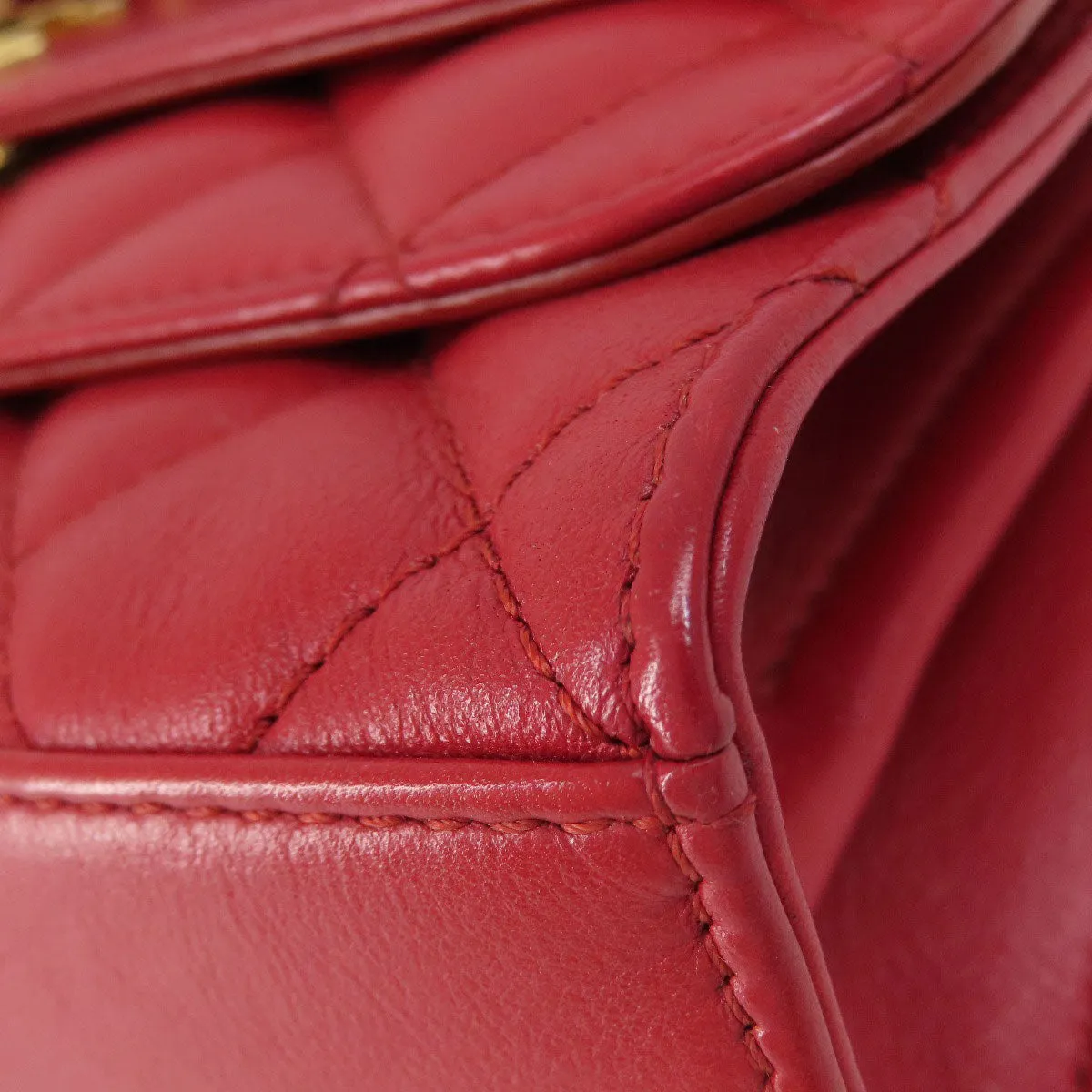 CHANEL Shoulder Bag lambskin Red ChainShoulder Matelasse SilverMetal Women Used