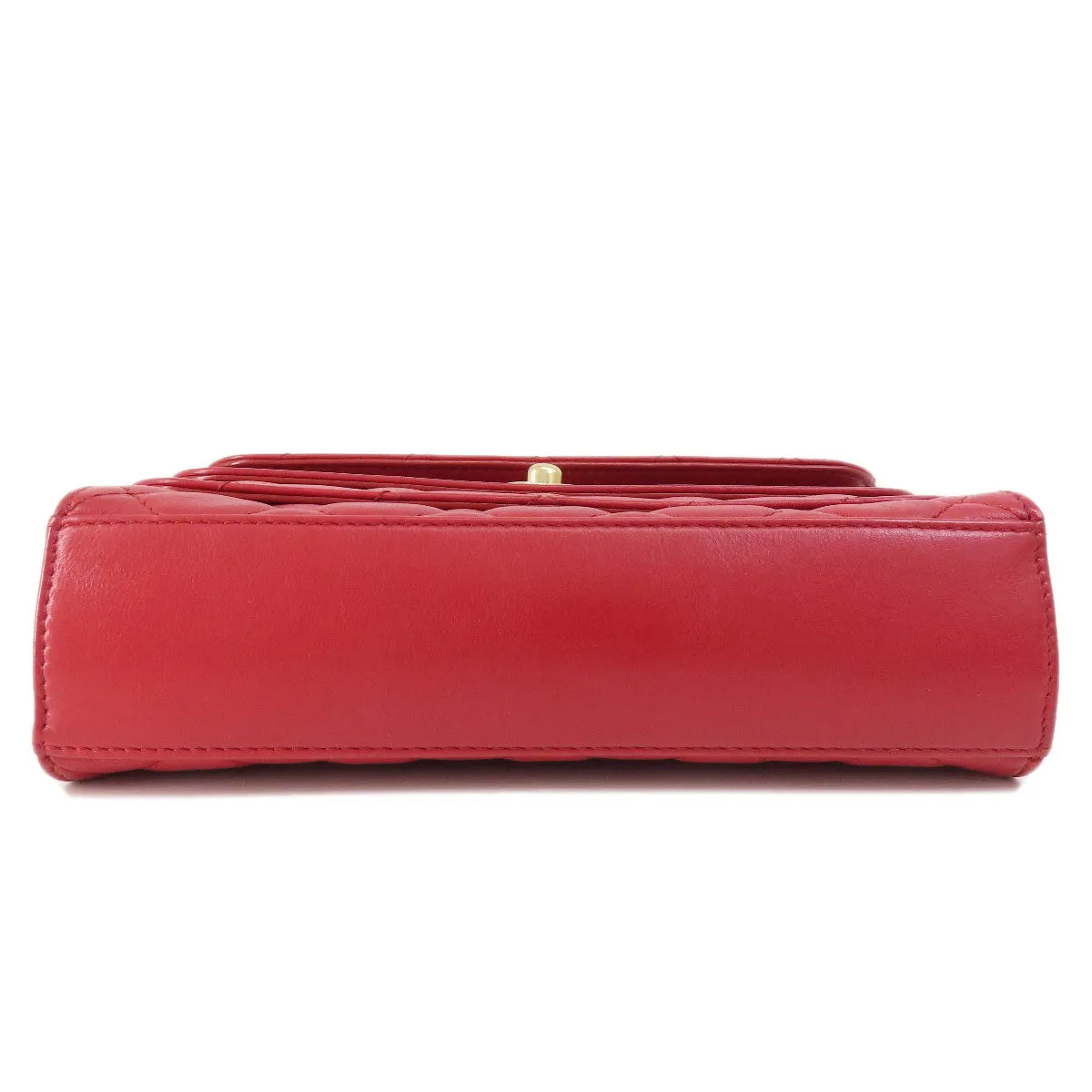 CHANEL Shoulder Bag lambskin Red ChainShoulder Matelasse SilverMetal Women Used