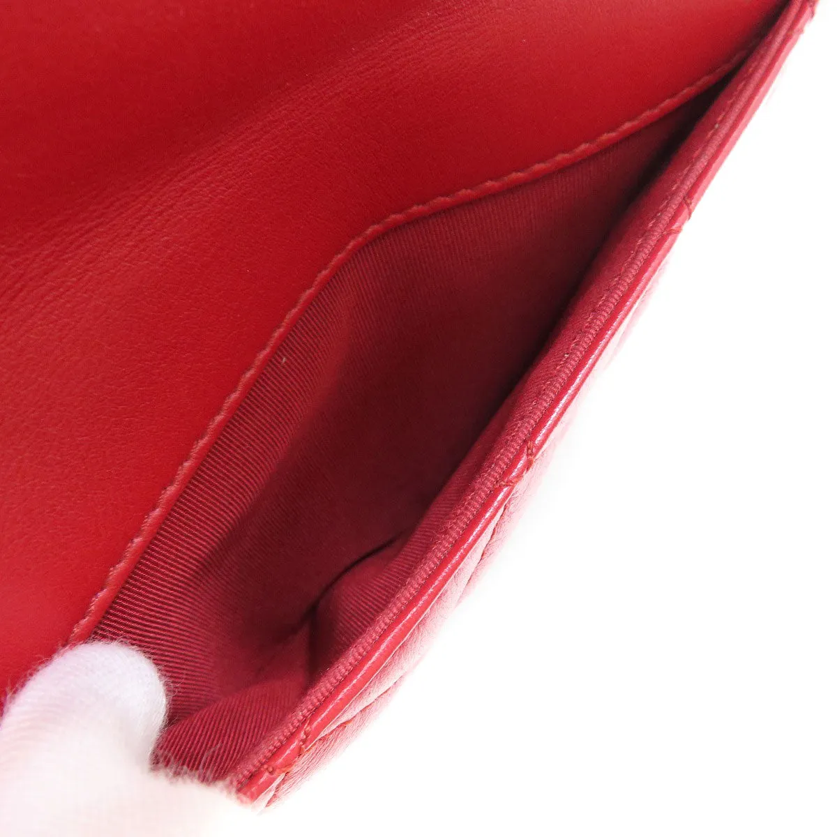 CHANEL Shoulder Bag lambskin Red ChainShoulder Matelasse SilverMetal Women Used