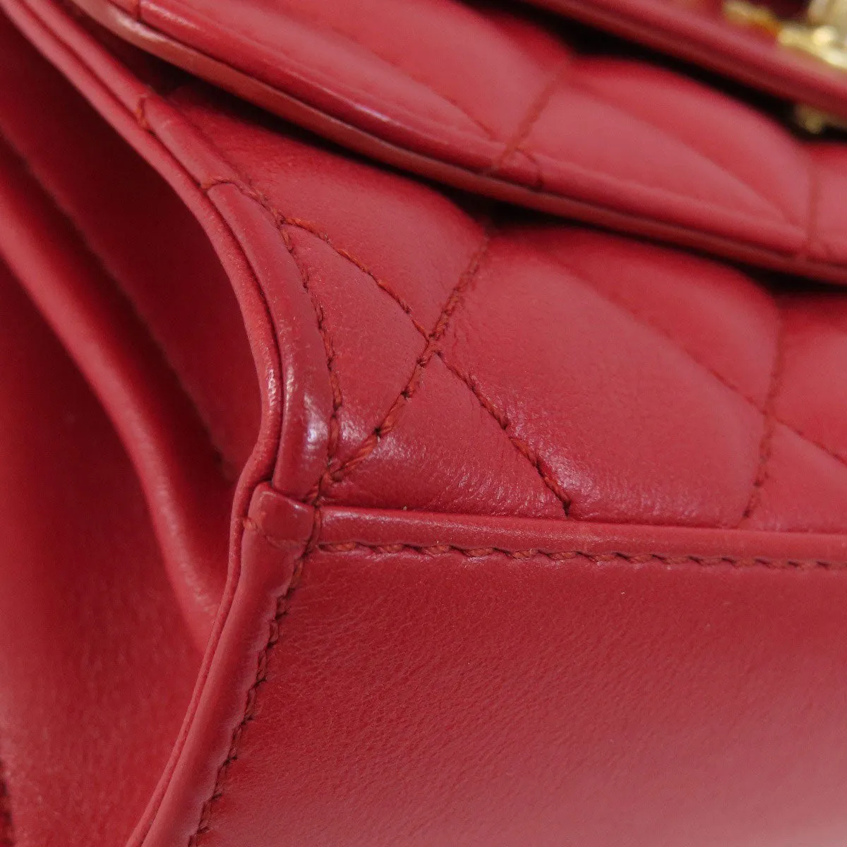 CHANEL Shoulder Bag lambskin Red ChainShoulder Matelasse SilverMetal Women Used