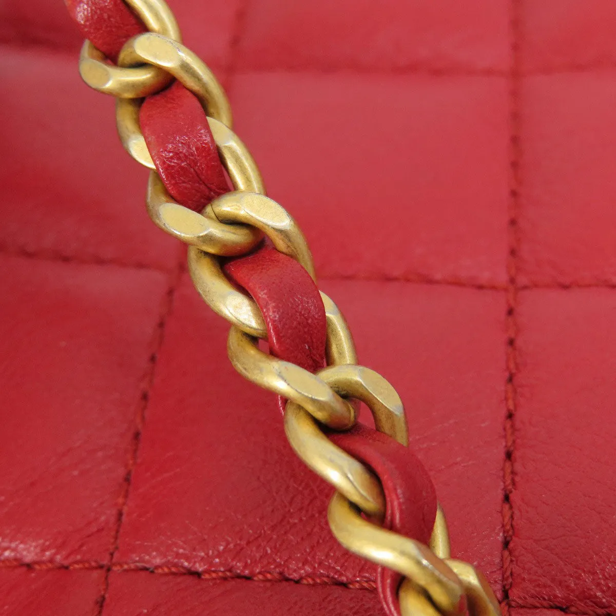 CHANEL Shoulder Bag lambskin Red ChainShoulder Matelasse SilverMetal Women Used