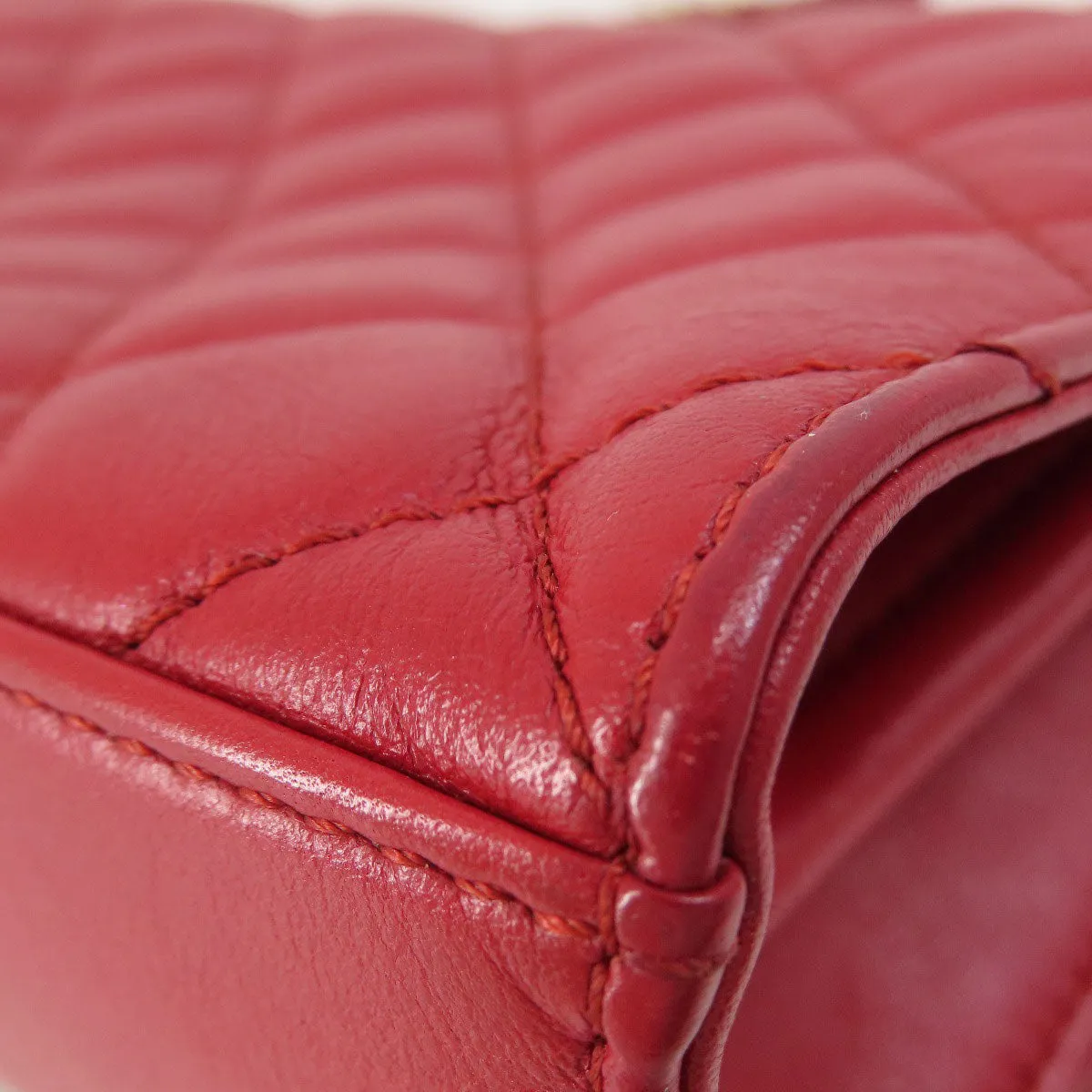 CHANEL Shoulder Bag lambskin Red ChainShoulder Matelasse SilverMetal Women Used