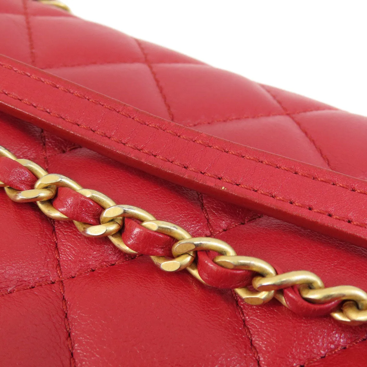 CHANEL Shoulder Bag lambskin Red ChainShoulder Matelasse SilverMetal Women Used