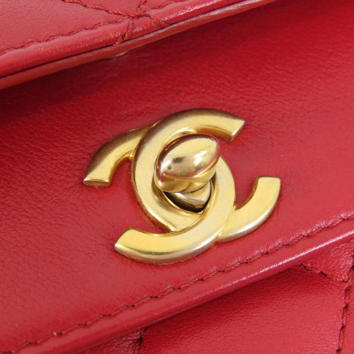 CHANEL Shoulder Bag lambskin Red ChainShoulder Matelasse SilverMetal Women Used