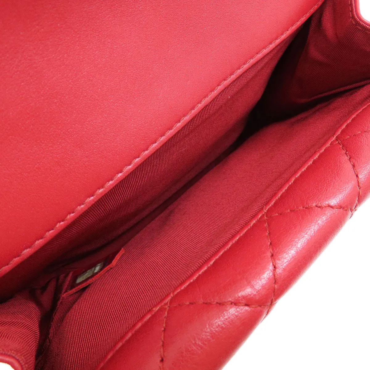CHANEL Shoulder Bag lambskin Red ChainShoulder Matelasse SilverMetal Women Used
