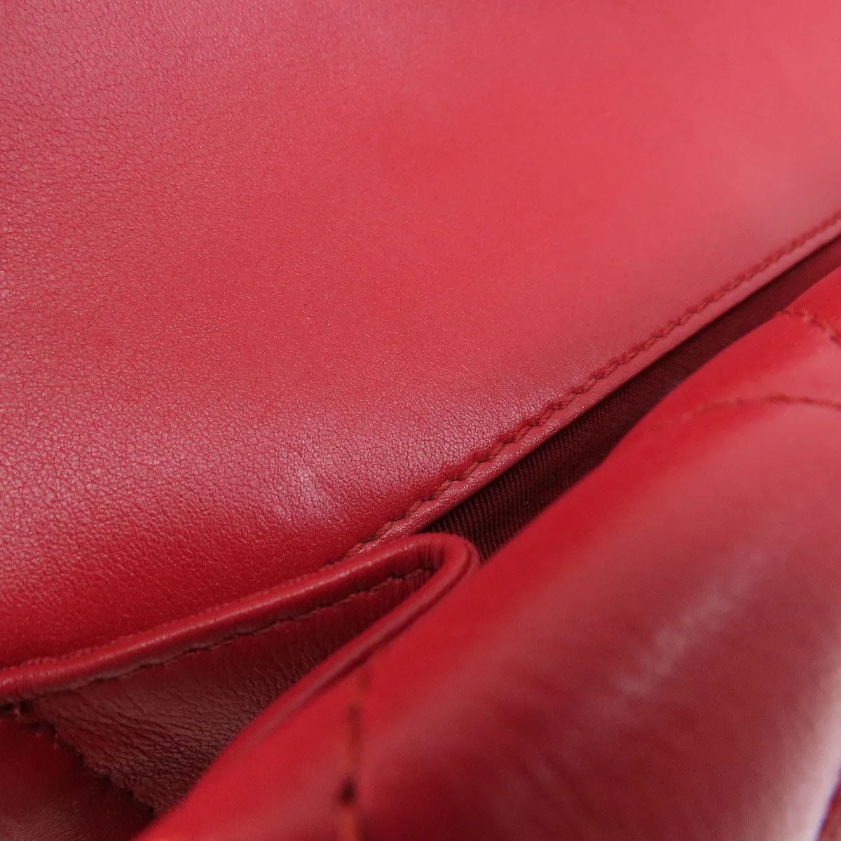 CHANEL Shoulder Bag lambskin Red ChainShoulder Matelasse SilverMetal Women Used