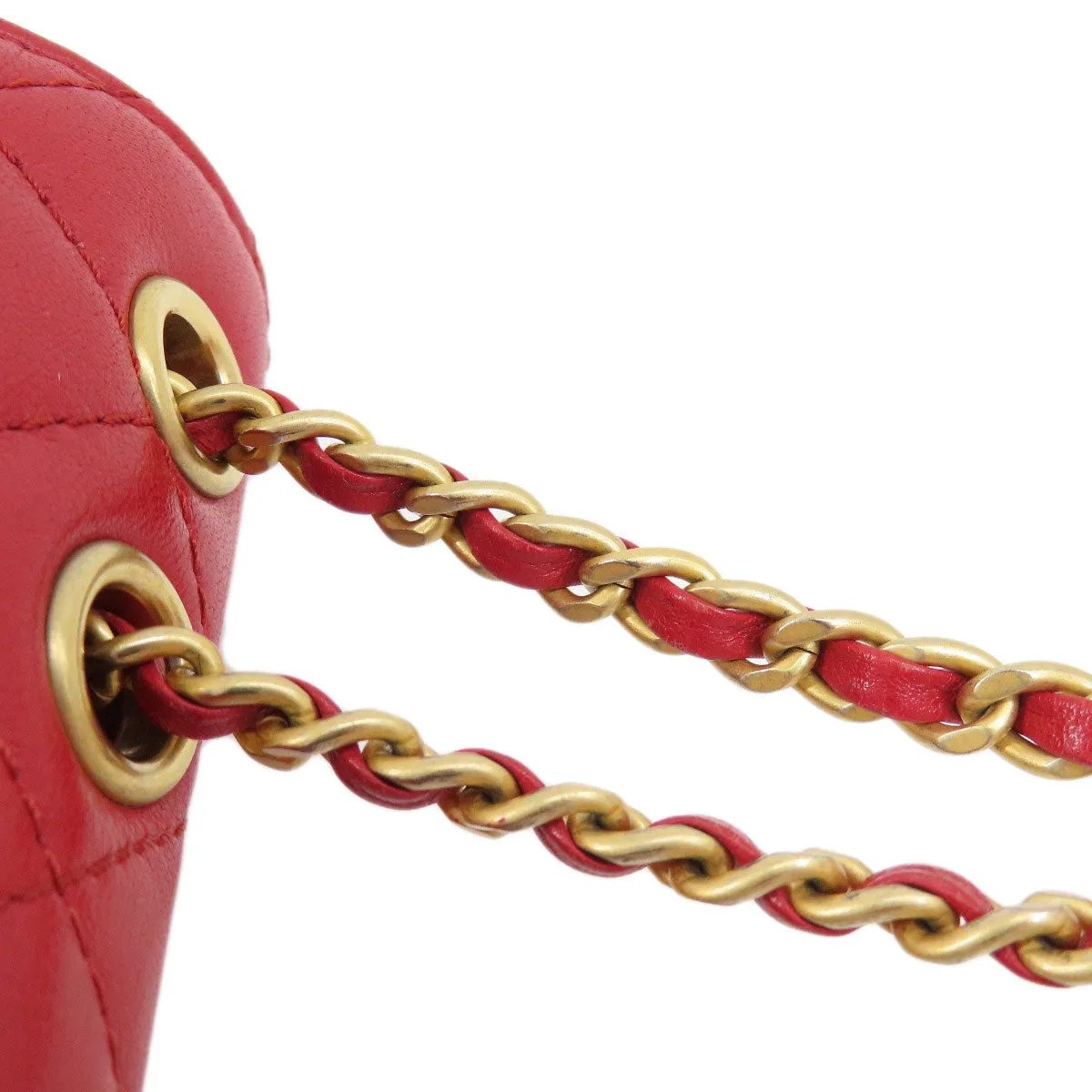 CHANEL Shoulder Bag lambskin Red ChainShoulder Matelasse SilverMetal Women Used